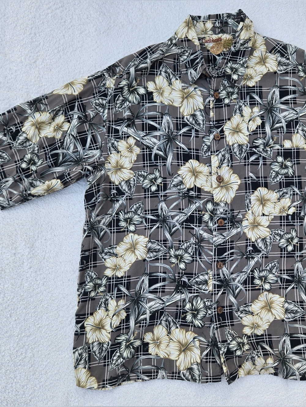 Caribbean Men's Silk/Cotton Blend Floral Button-Down Summer Shirt Sz L